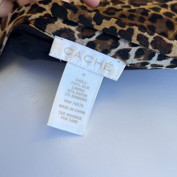 Y2K Caché Silk Chiffon Cold Shoulder Blouse Beaded Leopard Print Paisley Med - Picture 6 of 6